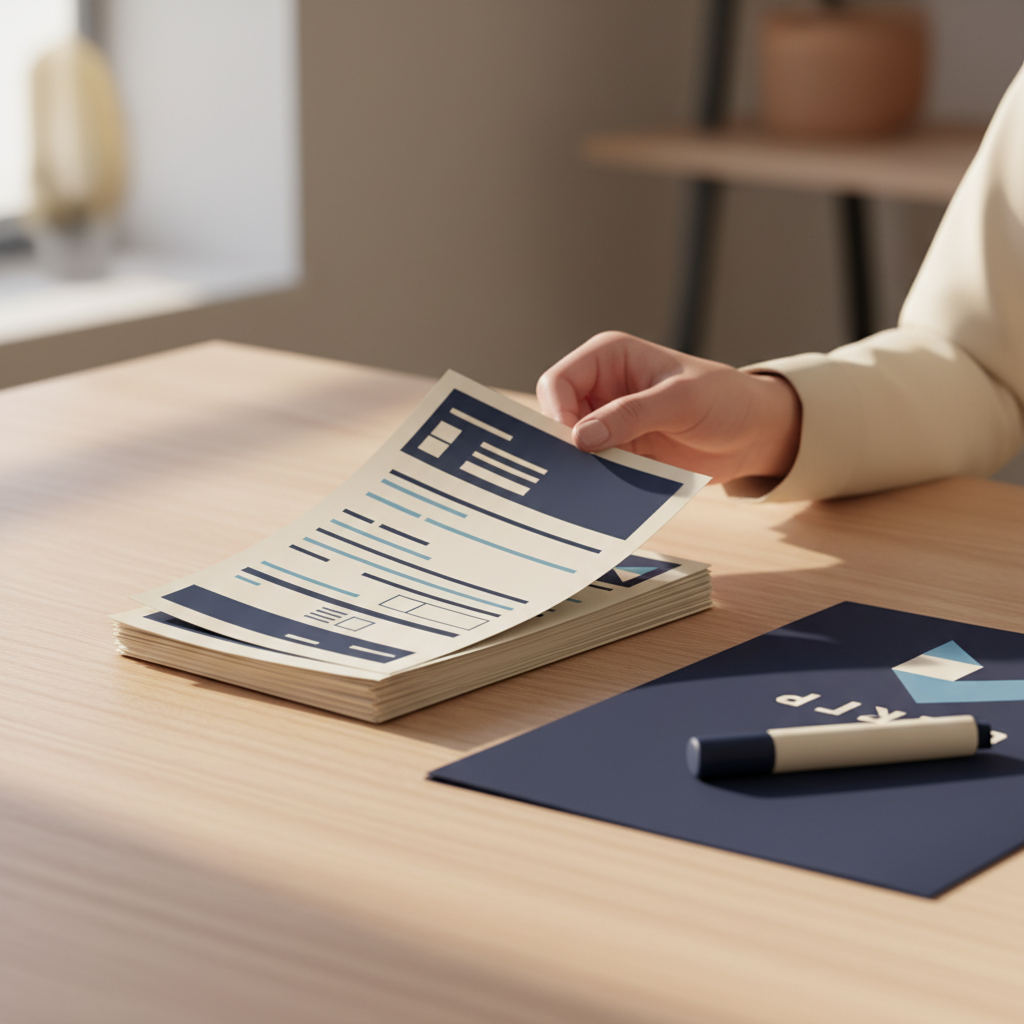 Stapel huurdersaanvragen op een bureau met een markeerstift, in editorial stijl met daglicht